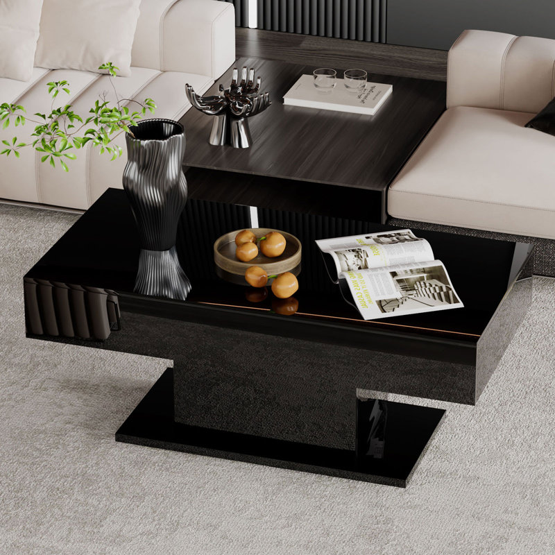 Black gloss coffee table with led lights discount